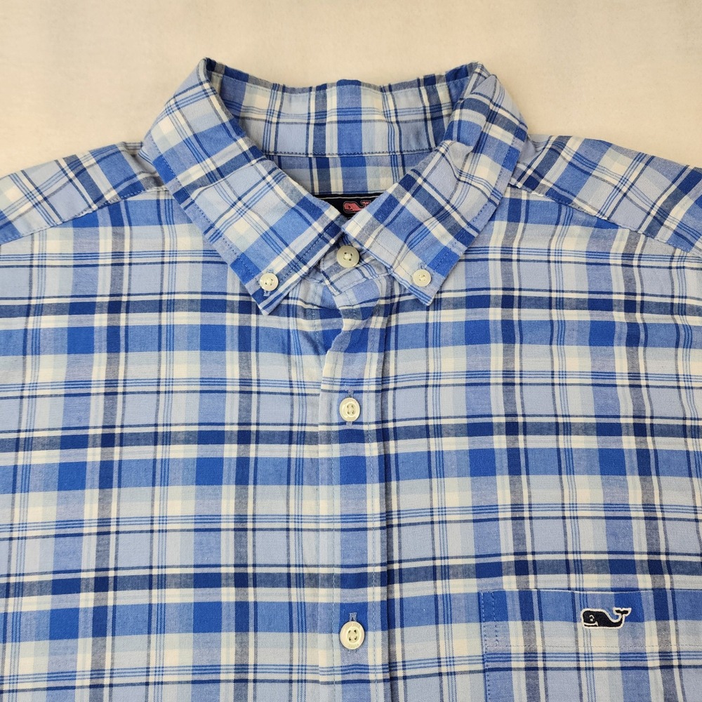 Vineyard Vines Tucker Shirt Mens Large Blue Plaid Short Sleeve Classic Fit